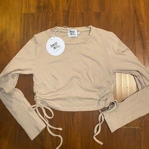 Princess Polly beige crop top with adjustable side ties